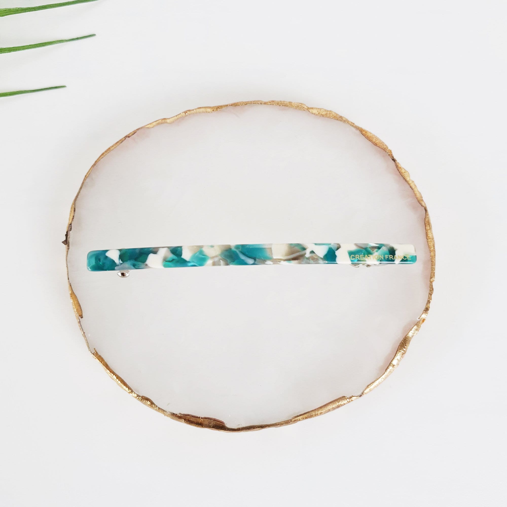 Slim Basic French Hair Barrette (3.3 Inch) / Tortoise Marble French Hair Pin / Hair Accessory for Woman / Automatic Hair Clip