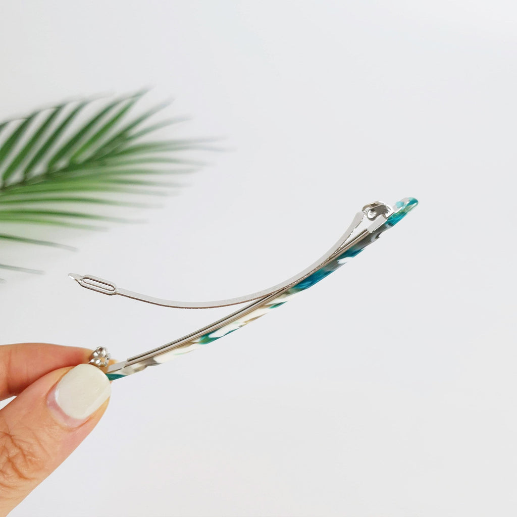 Slim Basic French Hair Barrette (3.3 Inch) / Tortoise Marble French Hair Pin / Hair Accessory for Woman / Automatic Hair Clip