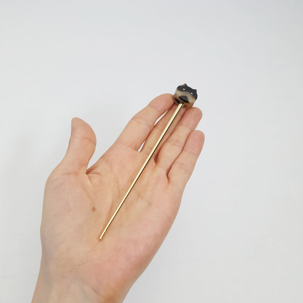 Chic Cat Metal Hair Stick (6.0 Inch) / Tortoise Shell French Hair Pin / Cute Fork Comb / Hair Clasp for Woman