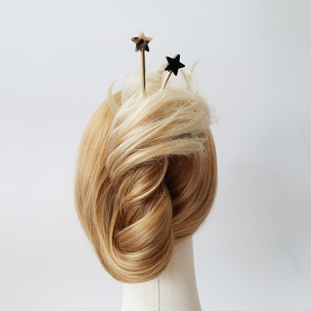 Star Shape Metal Hair Stick (6.0 Inch) / Tortoise Shell French Hair Pin / Metal Hair Fork for Thick Hair