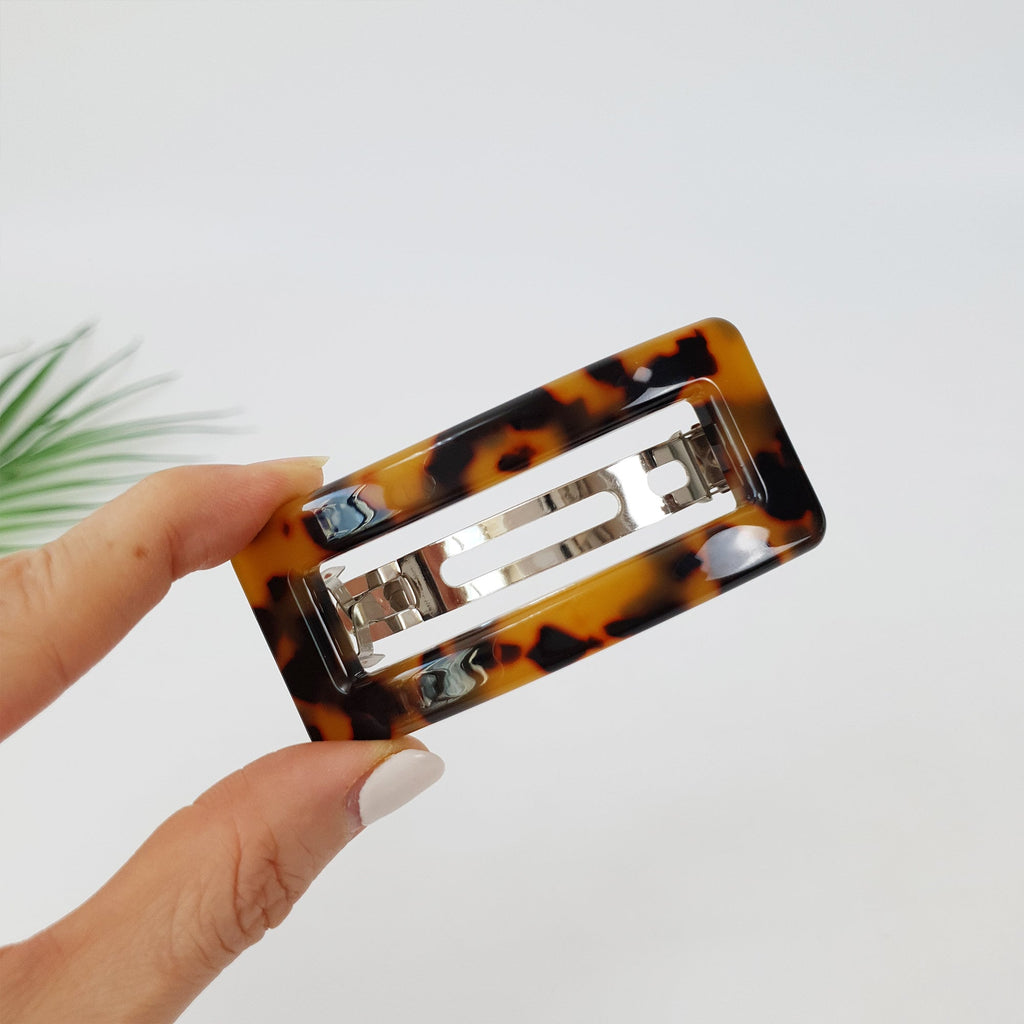 Leopard Square Buckle Hair Barrette / Tortoise Marble French Hair Pin / Hair Accessory for Woman / Automatic Hair Clip