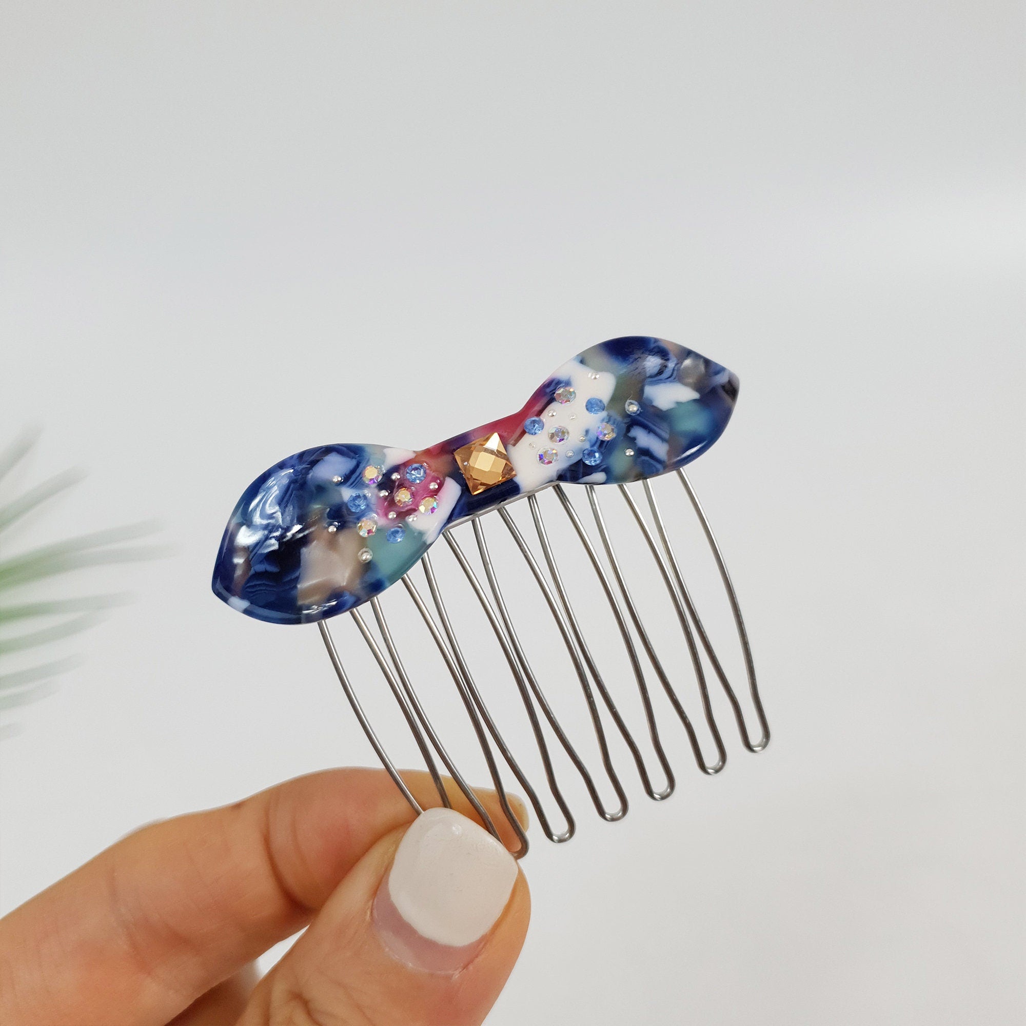 Tortoise Shell Mini Bow Hair Comb Pin / Cute French Hair Pin / Hair Fork for Thick Hair