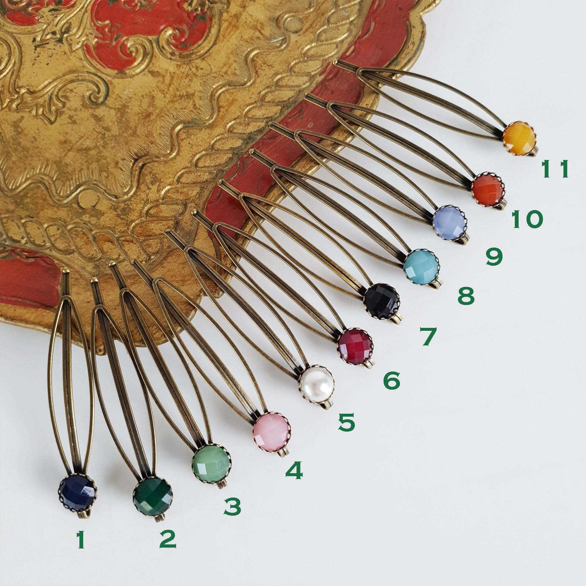 Circle Round Formica Hair Pin / Vintage Antique Three Line Hair Bobby Pin / Hair Accessory Pin for Woman