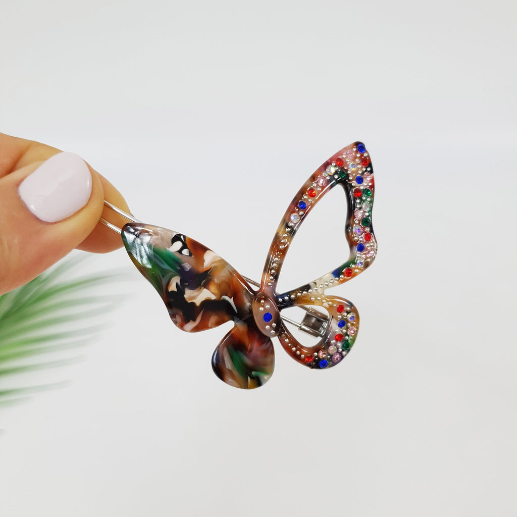 Tortoise Shell Butterfly Bobby Pin with Cubic / Vintage French Hair Pin / Hair Accessory for Woman / Butterfly Hair Clip