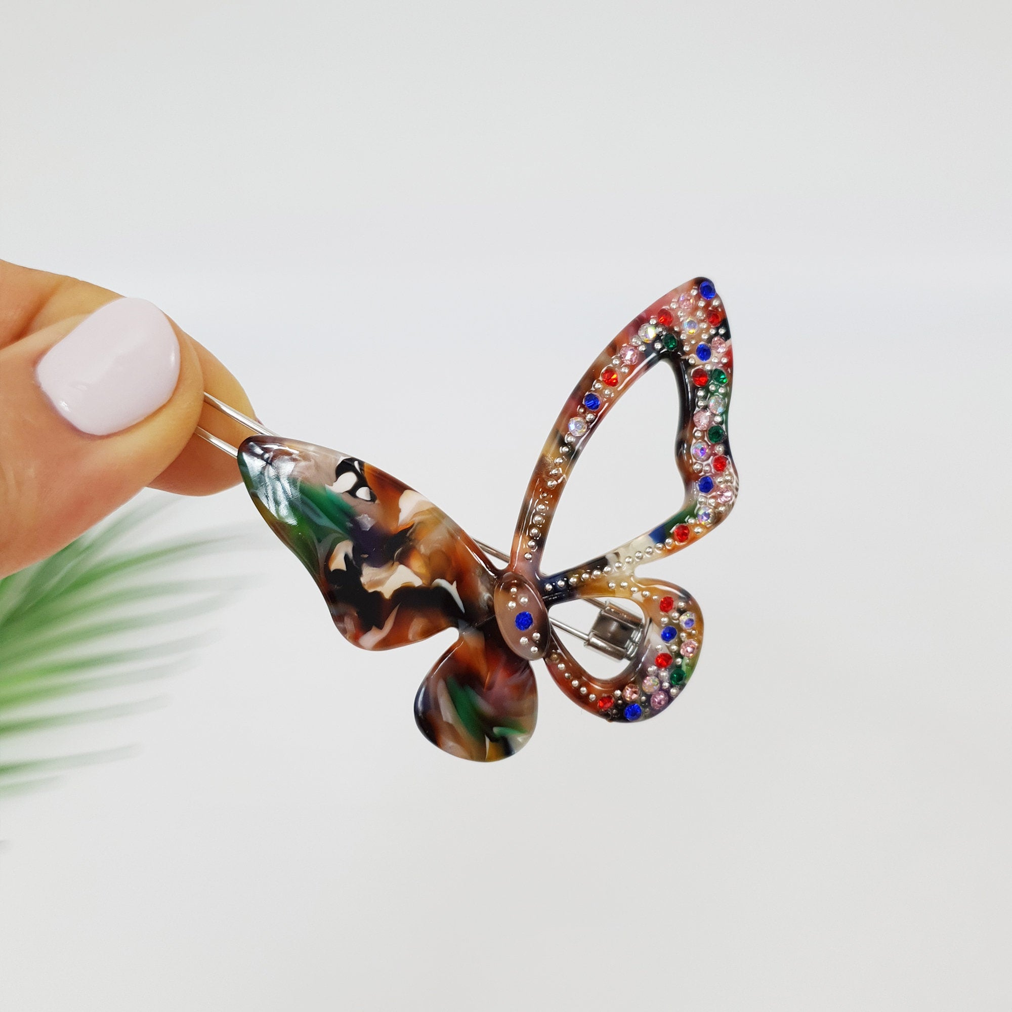 Tortoise Shell Butterfly Bobby Pin with Cubic / Vintage French Hair Pin / Hair Accessory for Woman / Butterfly Hair Clip