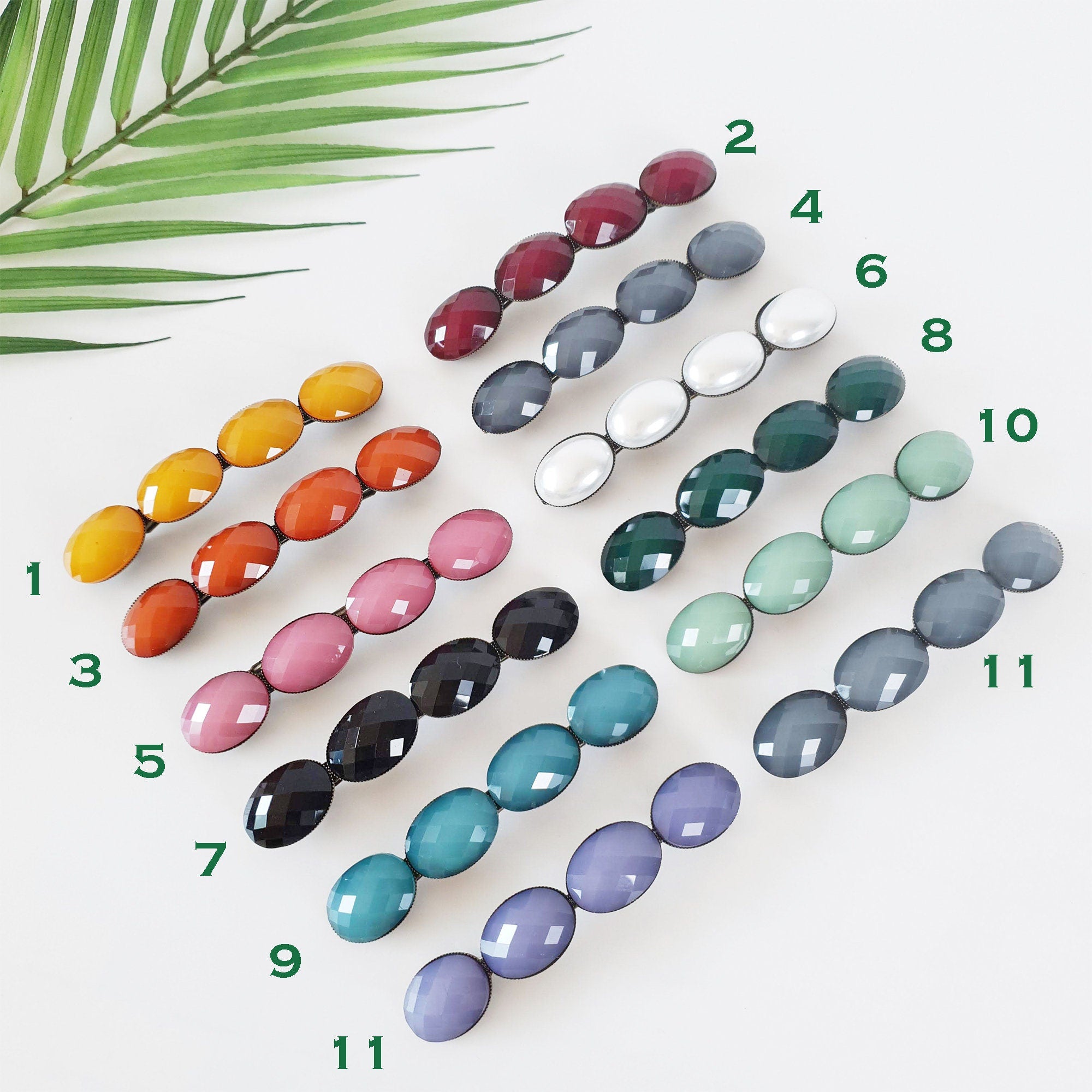 Big Oval Formica Hair Barrette (4.0 Inch) / Diamond Cut Formica Stone Decorated Barrette / Automatic Hair Pin