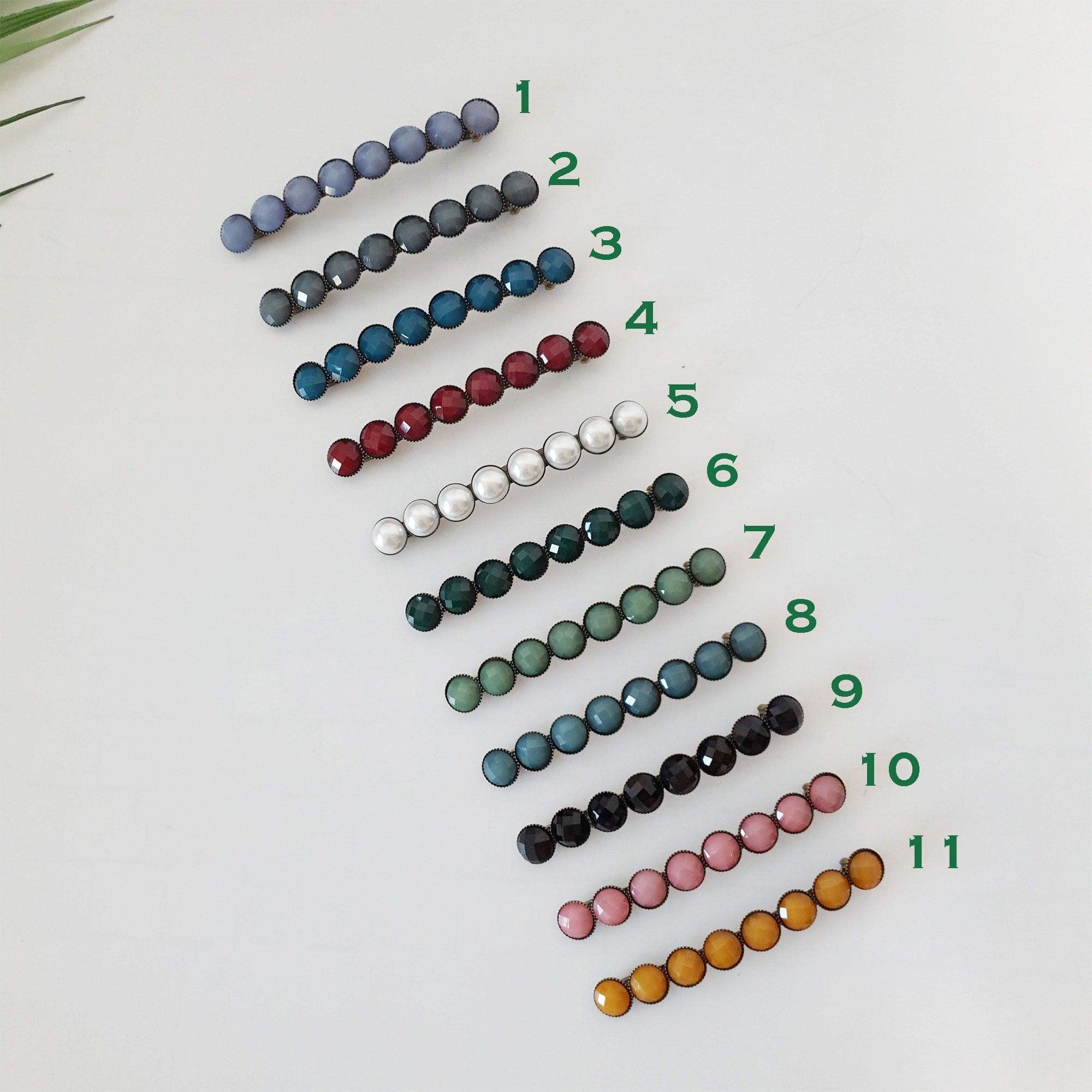 Circle Formica Hair Barrette (3.2 Inch) / Diamond Cut Formica Stone Decorated Barrette / Vintage Antique Hair Accessory / Automatic Hair Pin