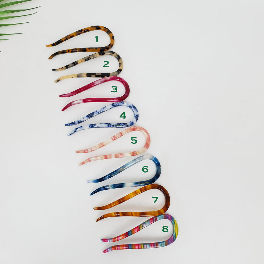 Tortoise Shell U Shape Medium Hair Stick / Vintage French Hair Pin / Hair Fork for Thick Hair