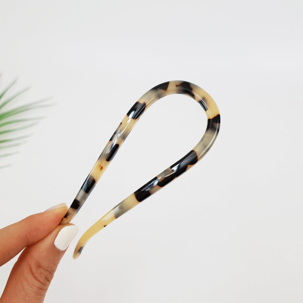 Tortoise Shell U Shape Medium Hair Stick / Vintage French Hair Pin / Hair Fork for Thick Hair