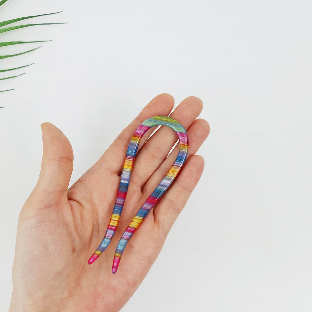 Tortoise Shell U Shape Medium Hair Stick / Vintage French Hair Pin / Hair Fork for Thick Hair