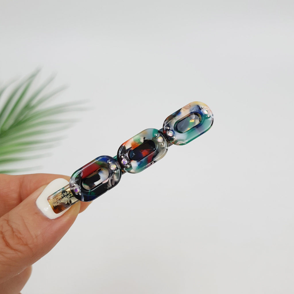 Leopard Cubic Triple Chain Hair Clip / Tortoise Marble French Hair Pin / Hair Accessory for Woman / Alligator Hair Clip