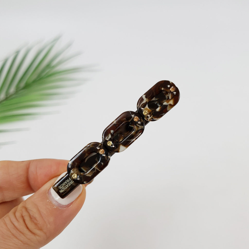 Leopard Cubic Triple Chain Hair Clip / Tortoise Marble French Hair Pin / Hair Accessory for Woman / Alligator Hair Clip