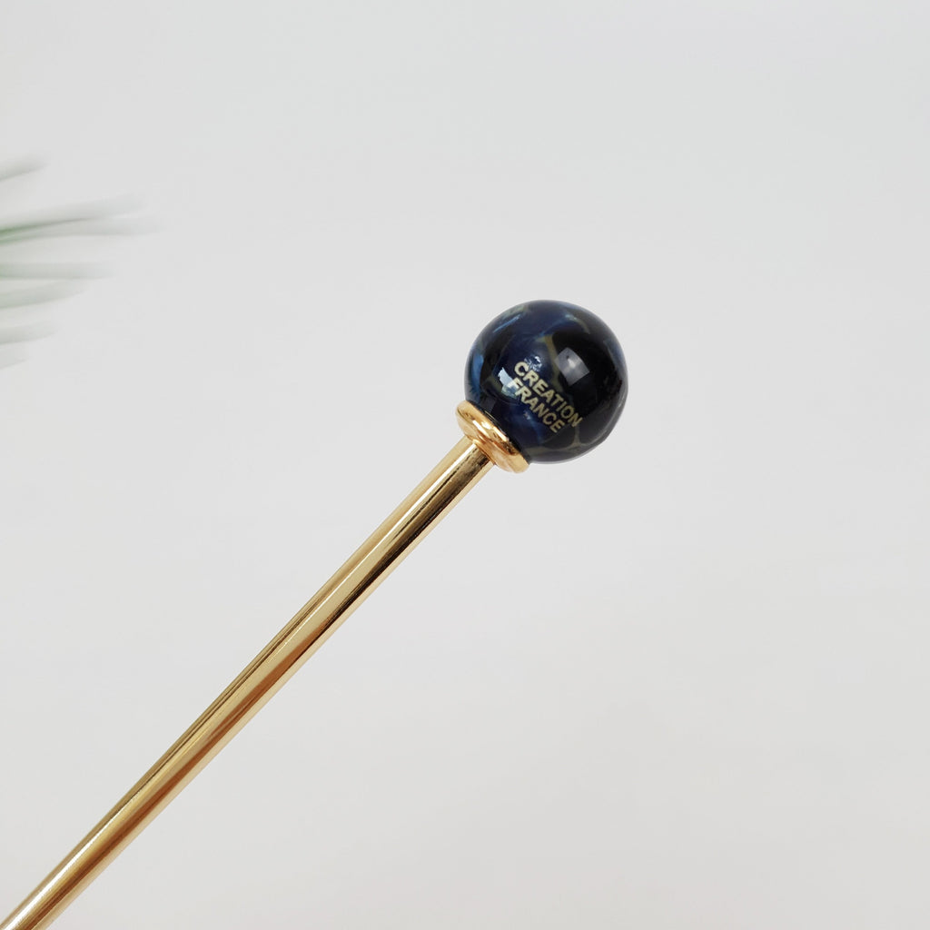 Marble Bright Bead Hair Stick (5.7 Inch) / Vintage Leopard French Hair Pin / Metal Hair Fork for Thick Hair