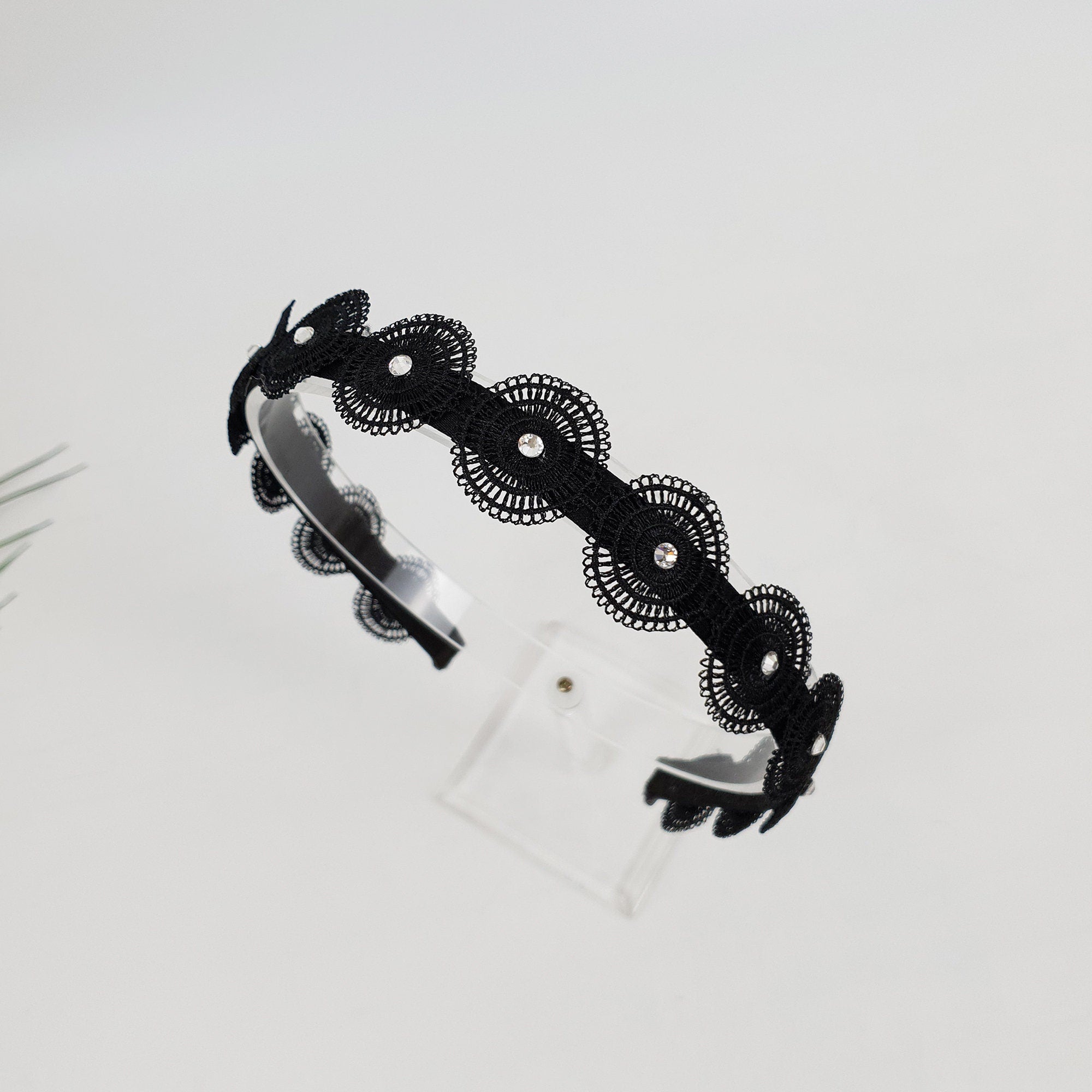 Round Cubic Embroidery Lace Thin Headband (1.0 Inch) / Fashionable Turban Bandanna / Hair Accessory for Woman