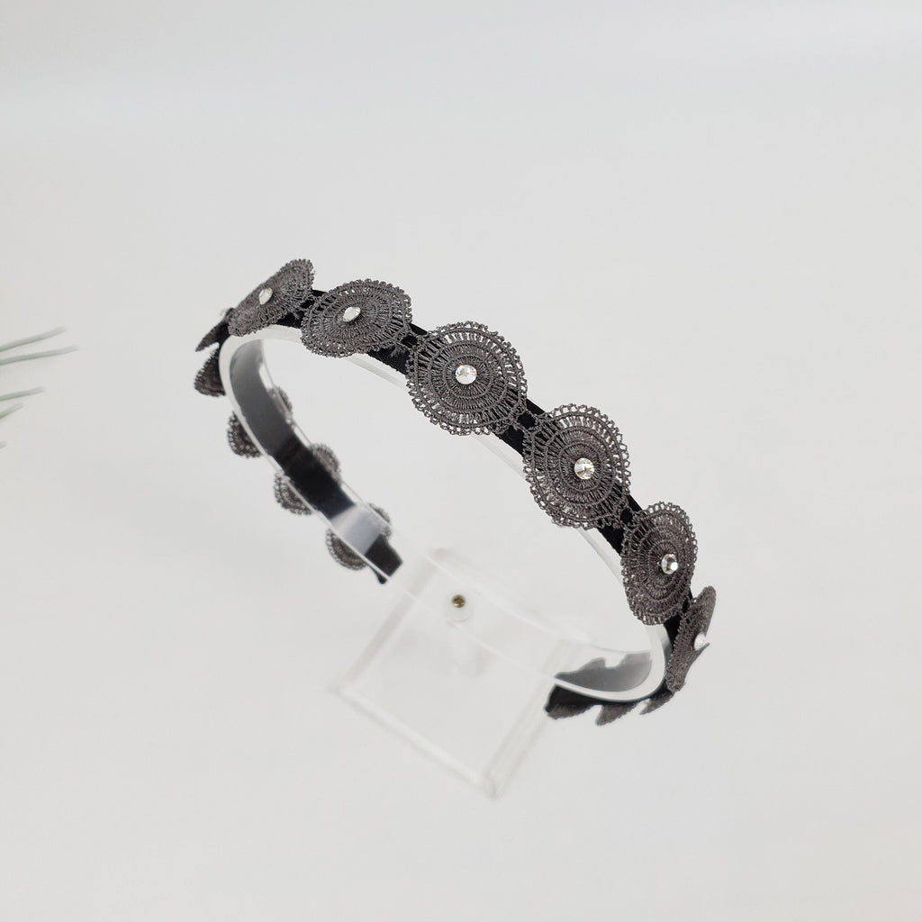 Round Cubic Embroidery Lace Thin Headband (1.0 Inch) / Fashionable Turban Bandanna / Hair Accessory for Woman