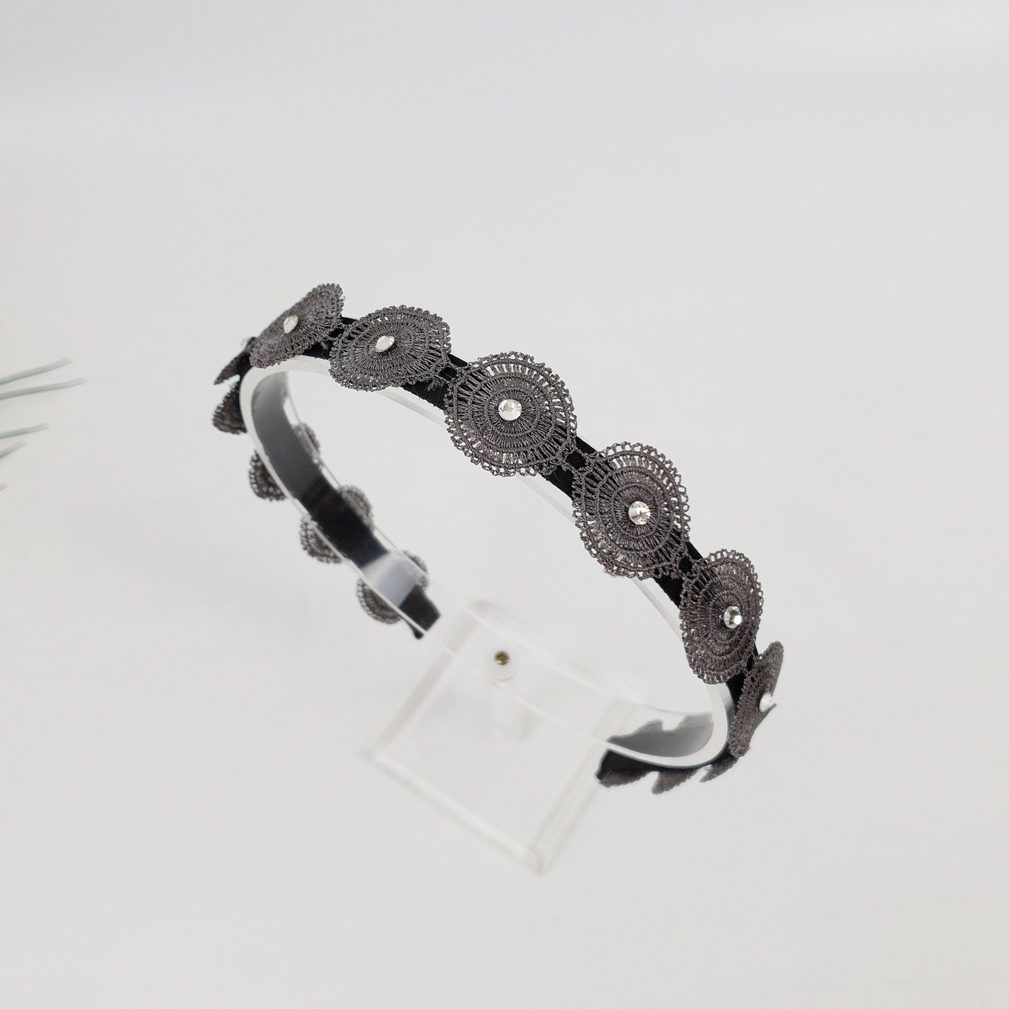 Round Cubic Embroidery Lace Thin Headband (1.0 Inch) / Fashionable Turban Bandanna / Hair Accessory for Woman