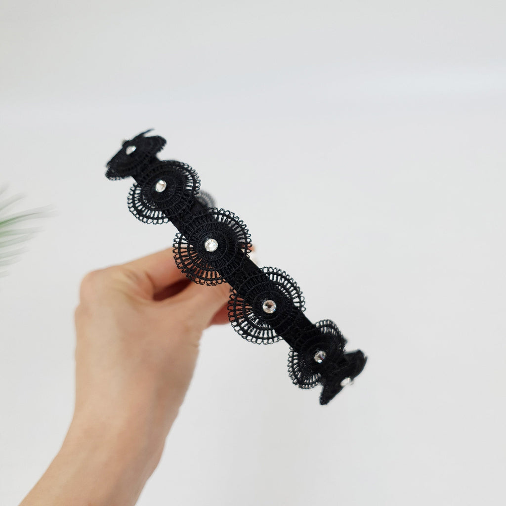 Round Cubic Embroidery Lace Thin Headband (1.0 Inch) / Fashionable Turban Bandanna / Hair Accessory for Woman