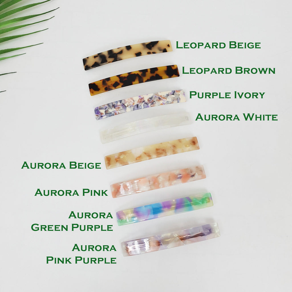 Leopard Aurora Simple Flat Hair Barrette (4.1 Inch) / Tortoise Marble French Hair Pin / Hair Accessory for Woman / Automatic Hair Clip