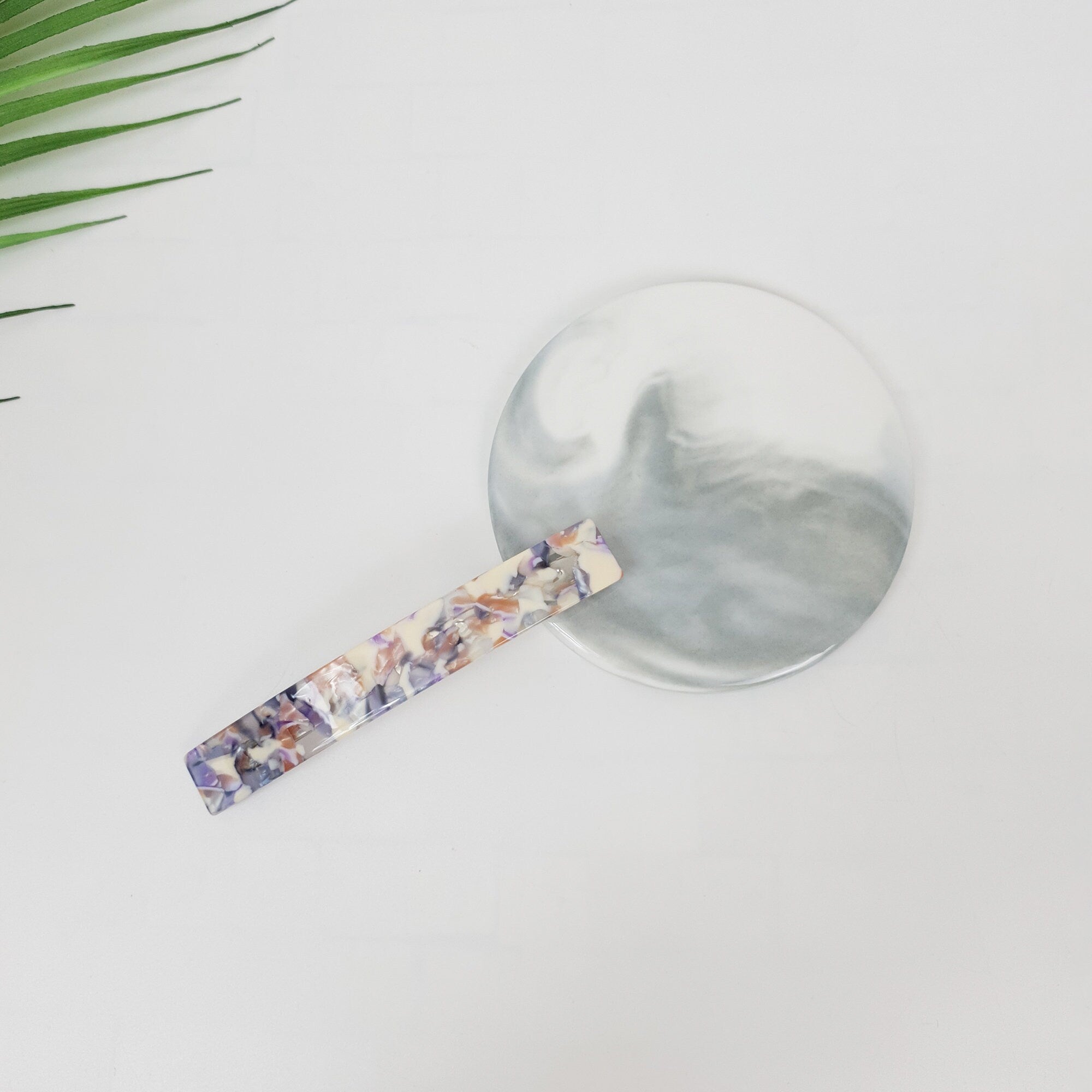 Leopard Aurora Simple Flat Hair Barrette (4.1 Inch) / Tortoise Marble French Hair Pin / Hair Accessory for Woman / Automatic Hair Clip
