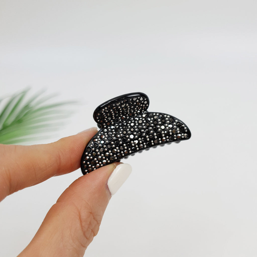 Luxurious Half Moon Hair Claw Clip with Cubic (1.8 Inch) / Tortoise Shell Small French Hair Pin / Bridal Hair Accessory for Woman