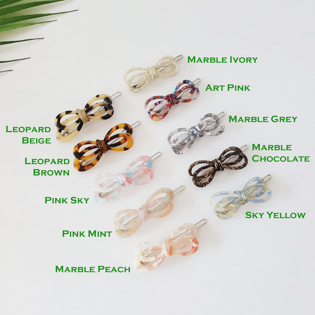 Tortoise Shell Ribbon Bobby Pin / Leopard French Hair Pin / Hair Accessory for Woman / Bow Barrette for Thin Hair