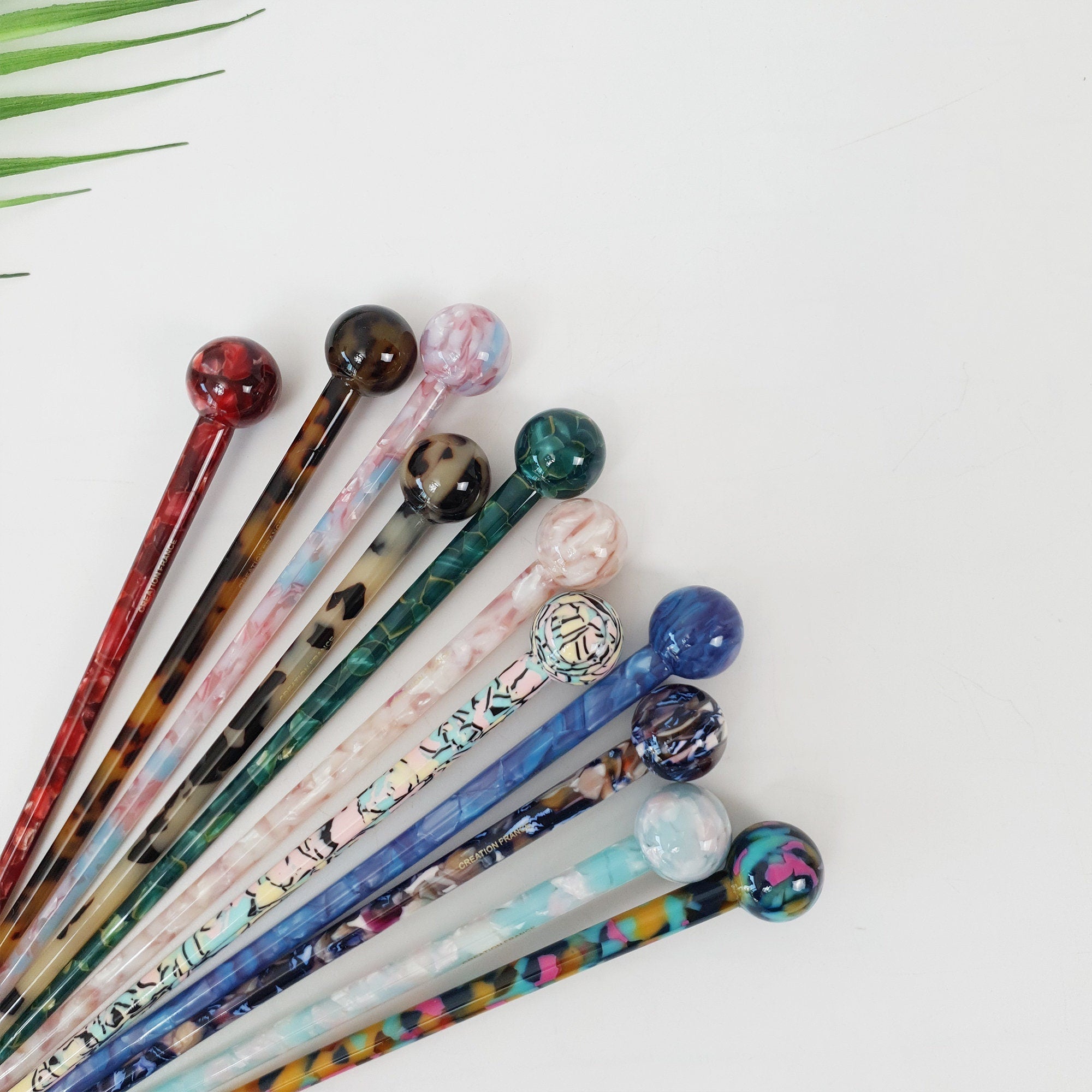 Tortoise Shell Big Bead Hair Stick (7.5 Inch) / Vintage French Hair Pin / Hair Fork for Thick Hair