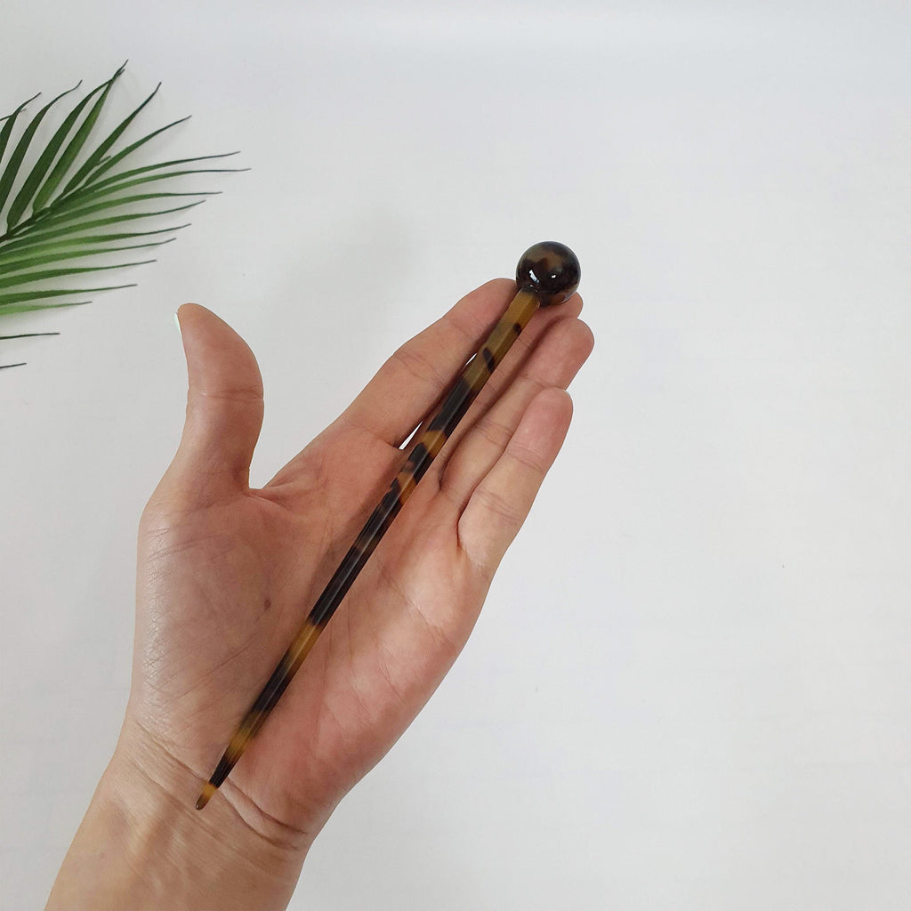Tortoise Shell Big Bead Hair Stick (7.5 Inch) / Vintage French Hair Pin / Hair Fork for Thick Hair