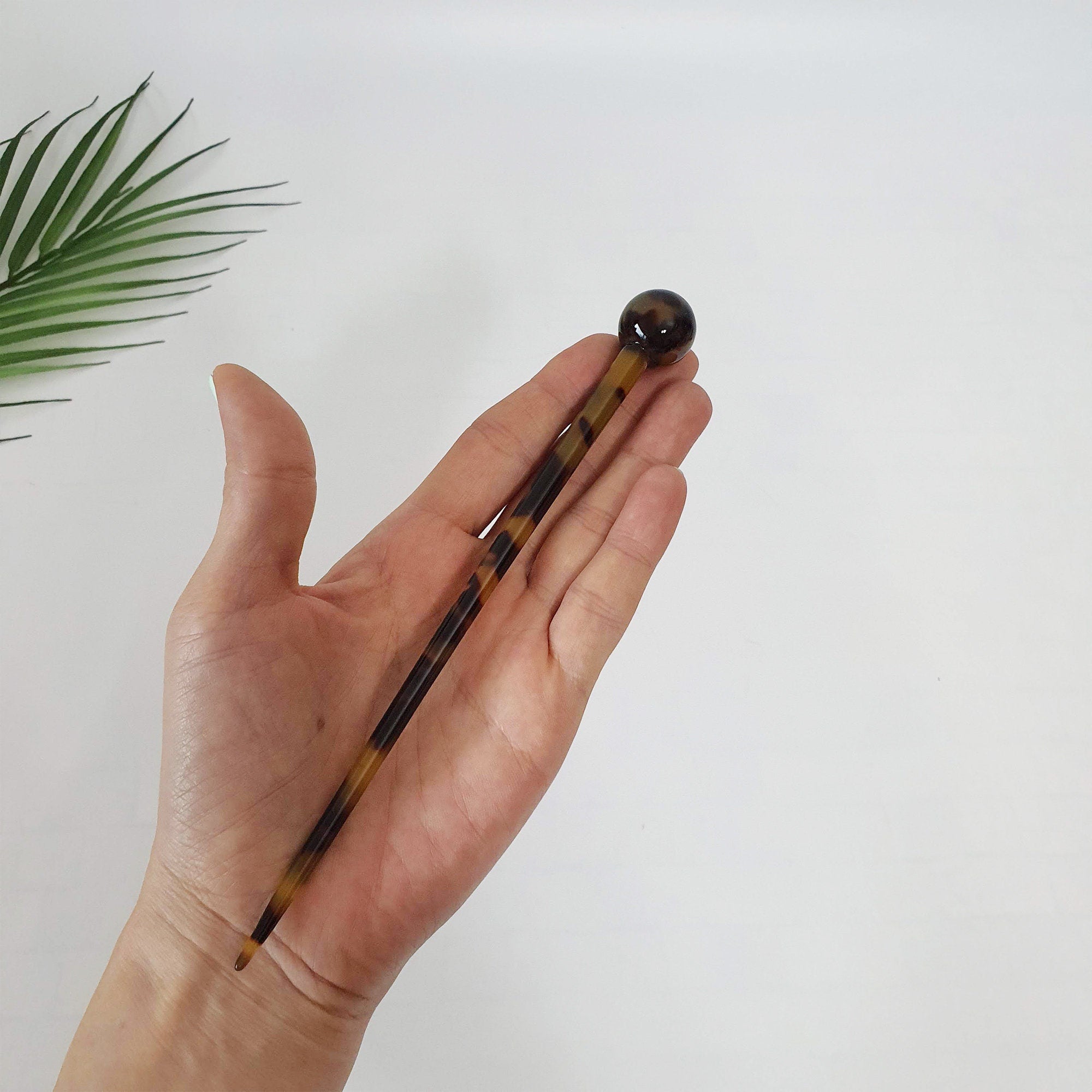 Tortoise Shell Big Bead Hair Stick (7.5 Inch) / Vintage French Hair Pin / Hair Fork for Thick Hair