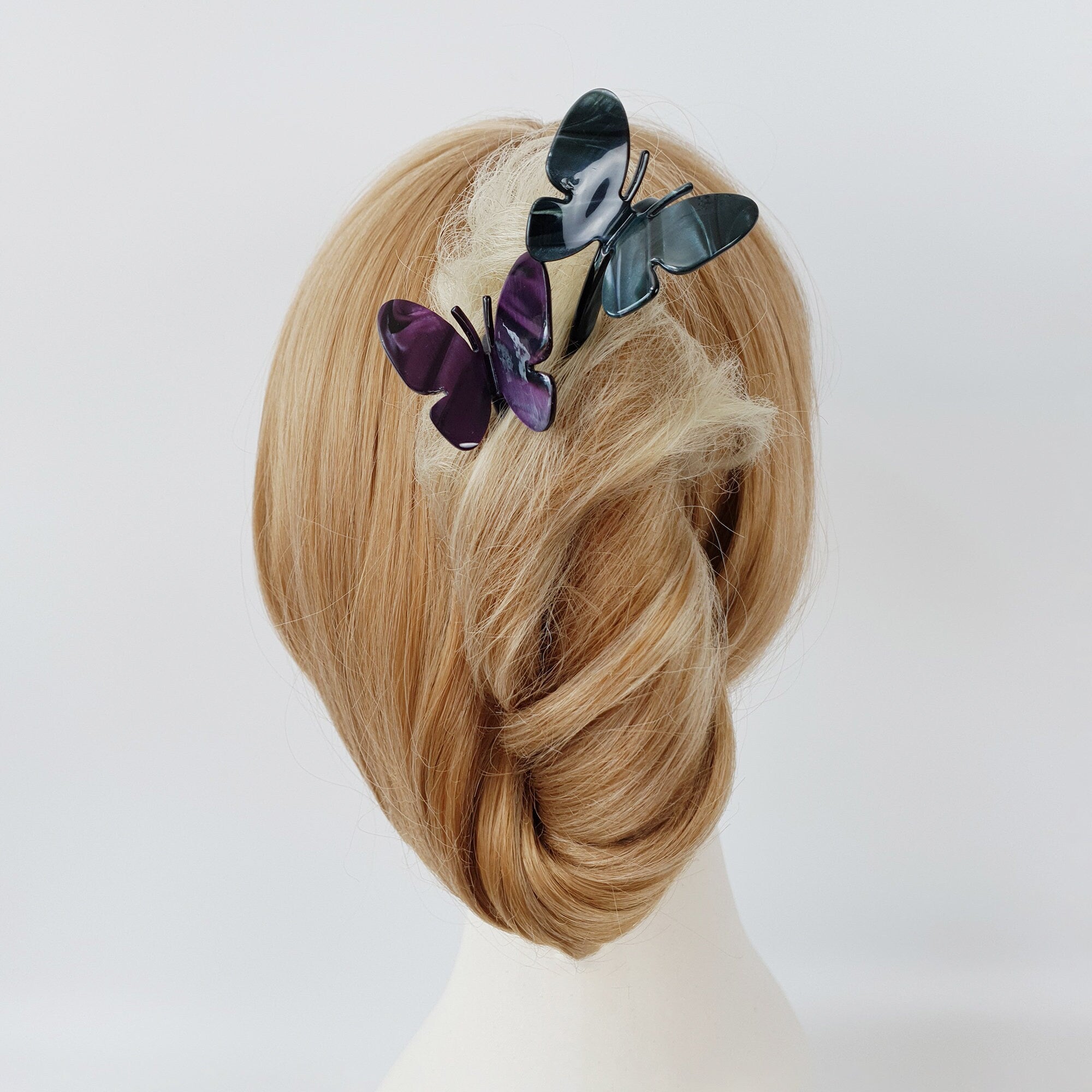 Leopard Two Color Butterfly U Shape Hair Stick (5.0 Inch) / Tortoise Marble French Hair Fork Comb / Hair Clasp for Woman