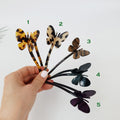 Leopard Two Color Butterfly U Shape Hair Stick (5.0 Inch) / Tortoise Marble French Hair Fork Comb / Hair Clasp for Woman