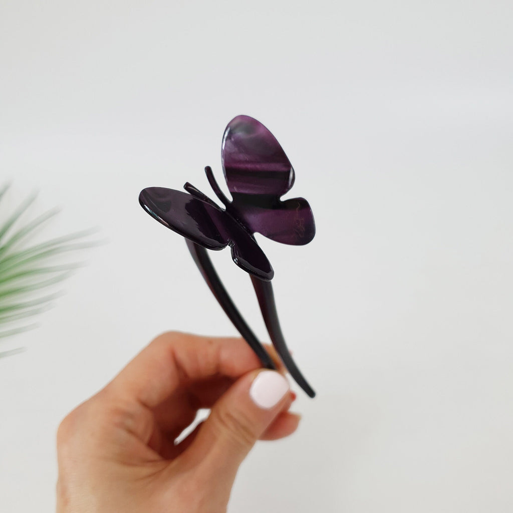 Leopard Two Color Butterfly U Shape Hair Stick (5.0 Inch) / Tortoise Marble French Hair Fork Comb / Hair Clasp for Woman