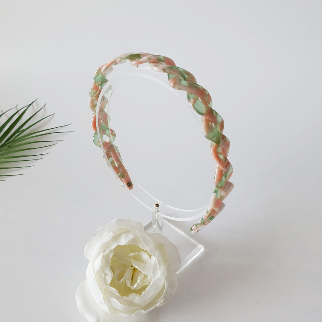 Tortoise Shell Twist Thin Headband / Leopard Olive Peach Headband / Hair Accessory for Woman / Twisted Headband