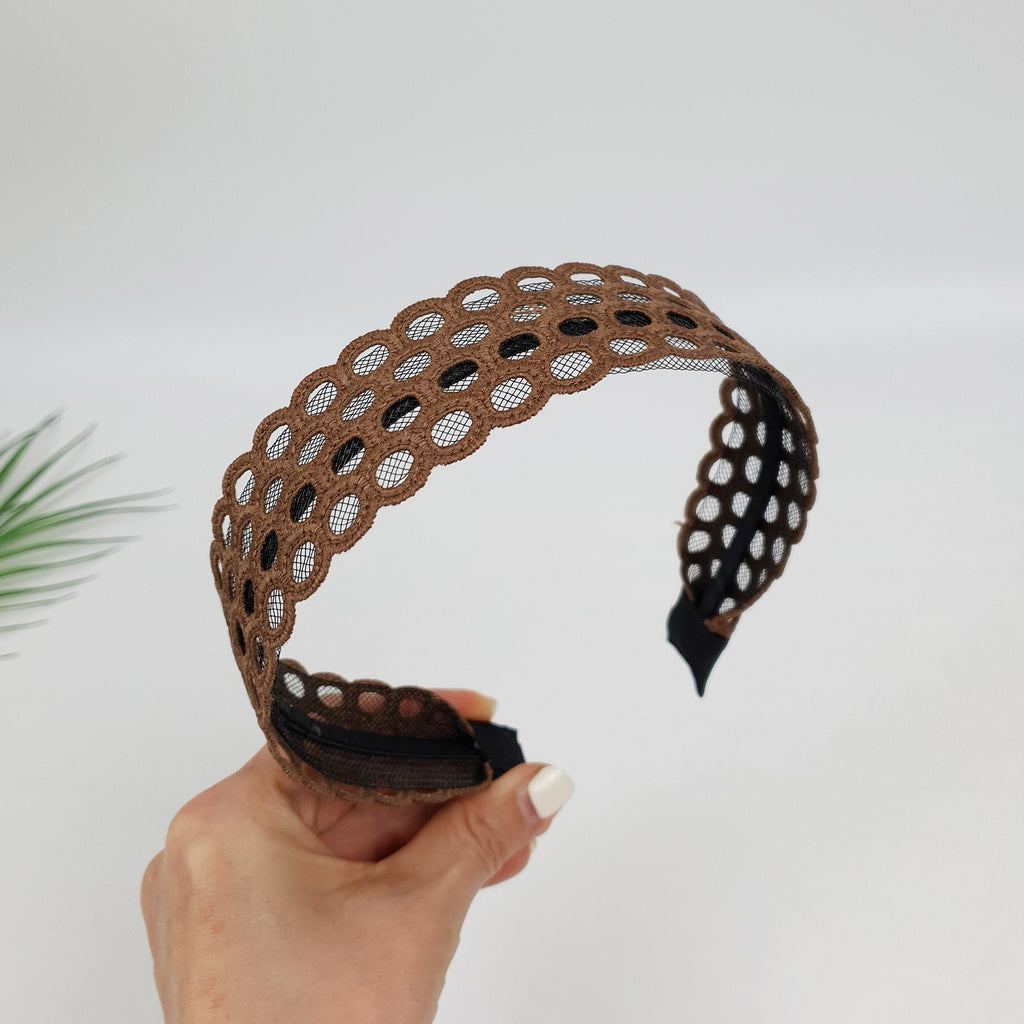 Basic Round Punching Lace Wide Headband (1.6 Inch) / Fashionable Turban Bandanna / Hair Accessory for Woman