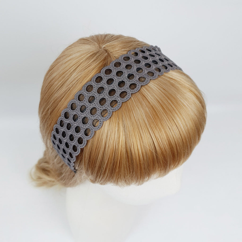 Basic Round Punching Lace Wide Headband (1.6 Inch) / Fashionable Turban Bandanna / Hair Accessory for Woman