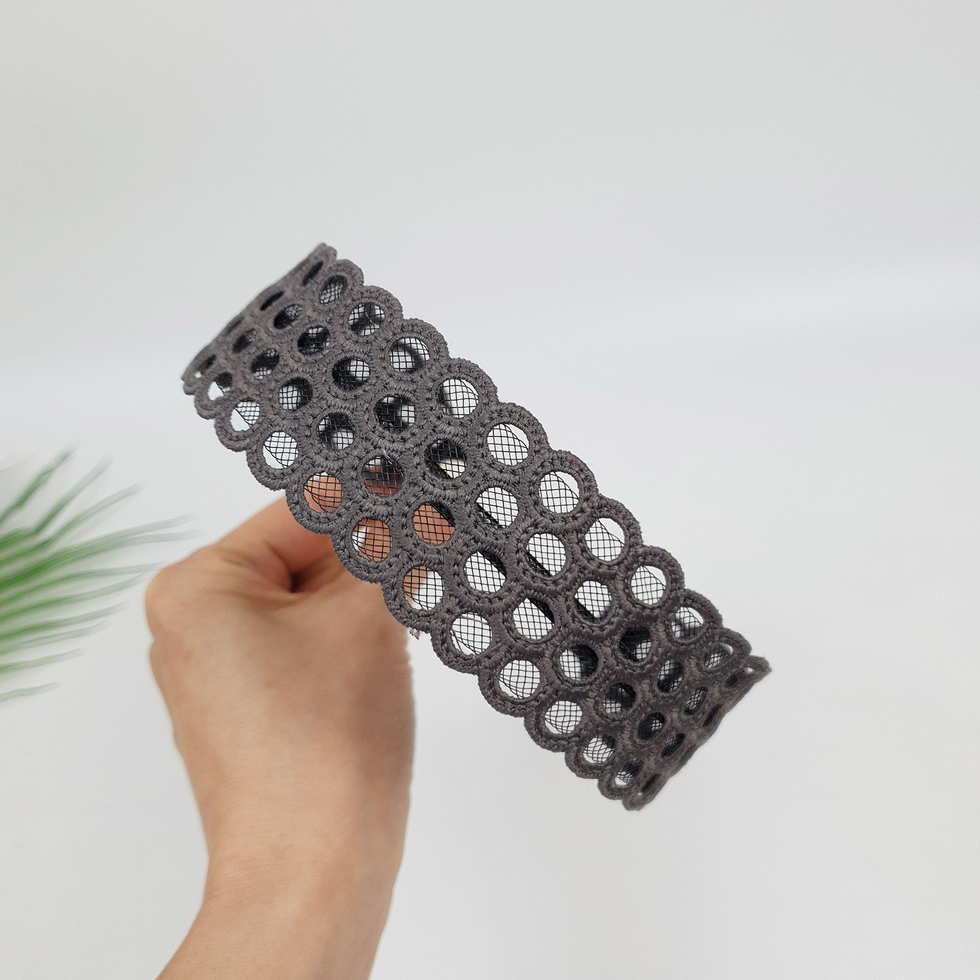 Basic Round Punching Lace Wide Headband (1.6 Inch) / Fashionable Turban Bandanna / Hair Accessory for Woman