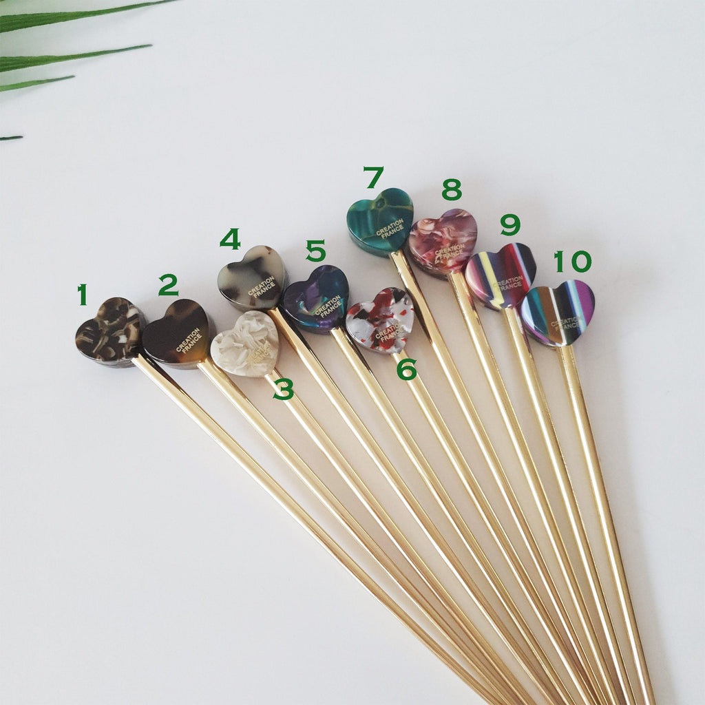 Lovely Heart Metal Hair Stick (5.7 Inch) / Tortoise Shell French Hair Pin / Metal Hair Fork for Thick Hair / Hair Pin Stick