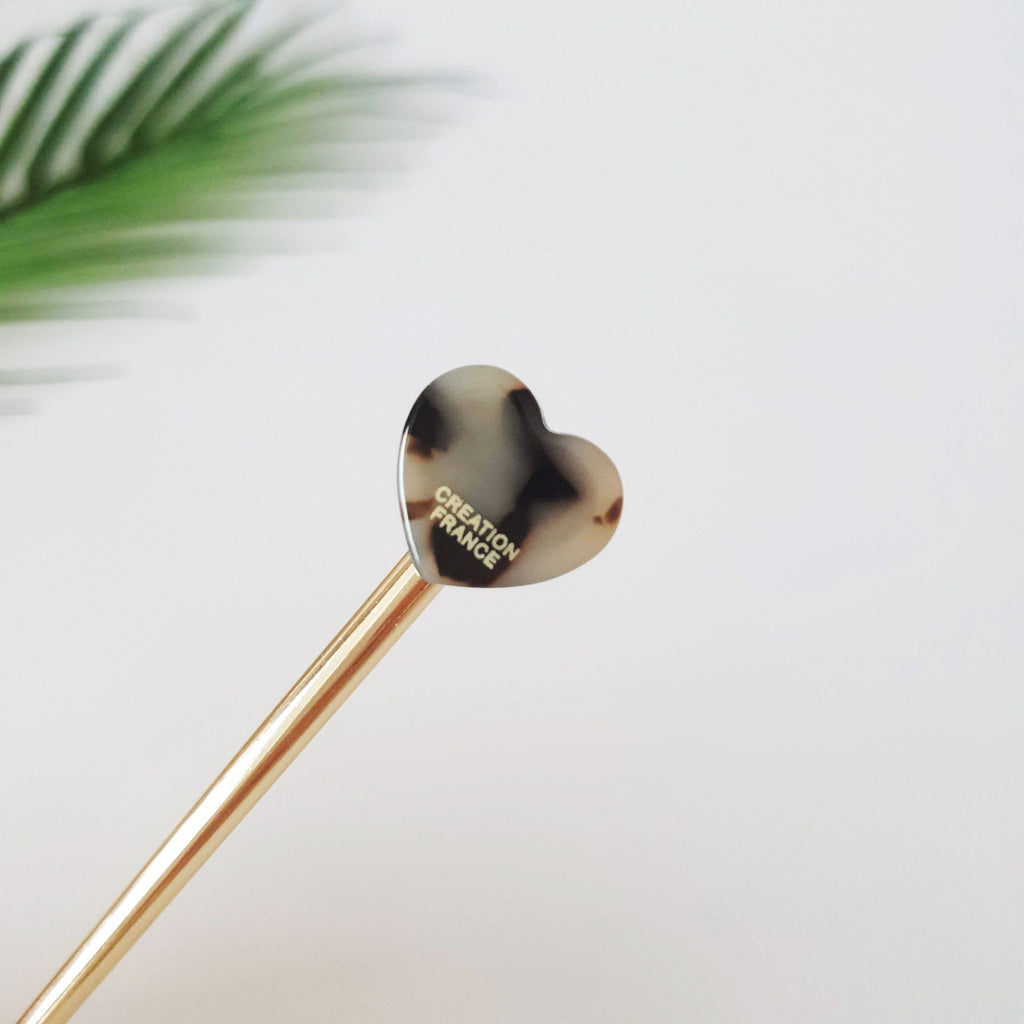 Lovely Heart Metal Hair Stick (5.7 Inch) / Tortoise Shell French Hair Pin / Metal Hair Fork for Thick Hair / Hair Pin Stick