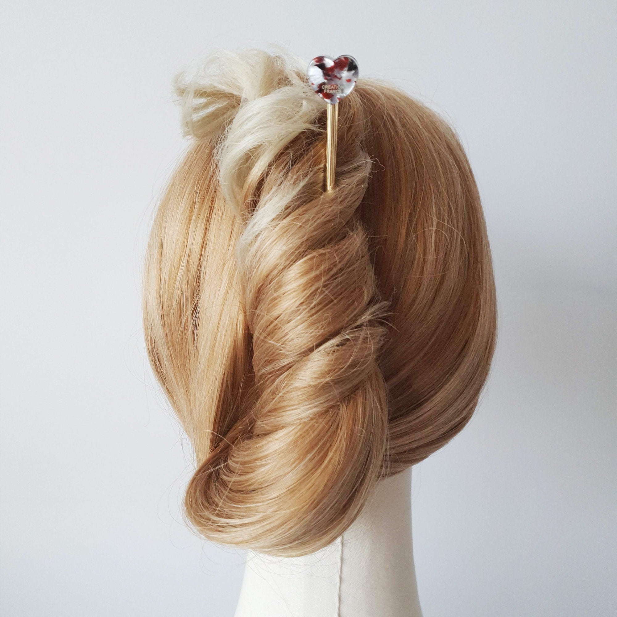 Lovely Heart Metal Hair Stick (5.7 Inch) / Tortoise Shell French Hair Pin / Metal Hair Fork for Thick Hair / Hair Pin Stick