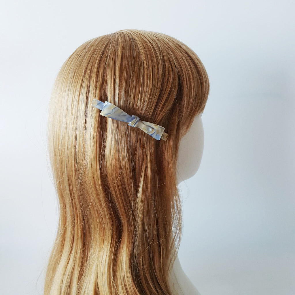 Bow Ribbon Hair Barrette (3.5 Inch) / Tortoise Marble French Hair Pin / Hair Accessory for Woman / Automatic Hair Clip