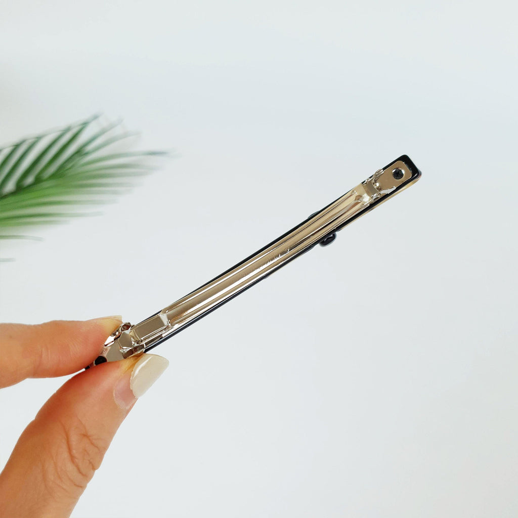 Long Ribbon Hair Barrette (4.3 Inch) / Tortoise Marble French Hair Pin / Hair Accessory for Woman / Automatic Hair Clip