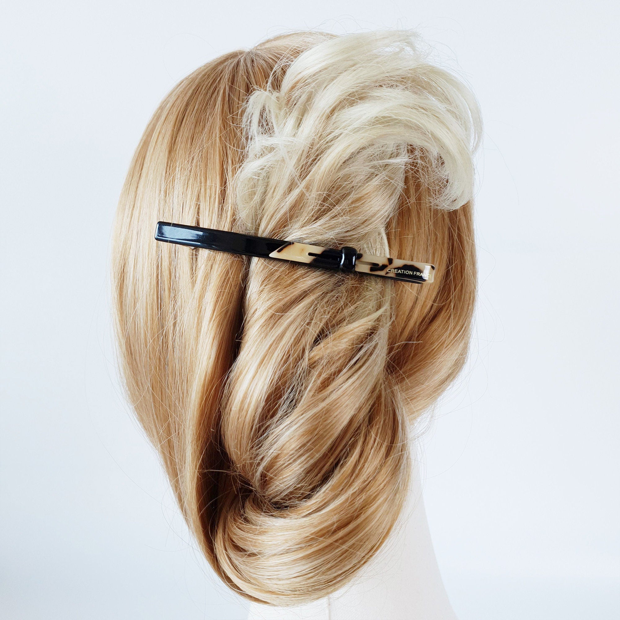 Long Ribbon Hair Barrette (4.3 Inch) / Tortoise Marble French Hair Pin / Hair Accessory for Woman / Automatic Hair Clip