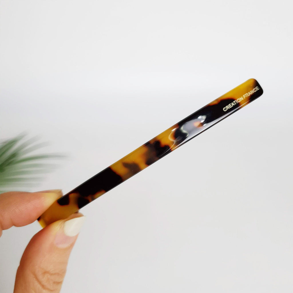 Cellulose Simple Slim Hair Barrette (4.1 Inch) / Tortoise Marble French Hair Pin / Hair Accessory for Woman / Automatic Hair Clip