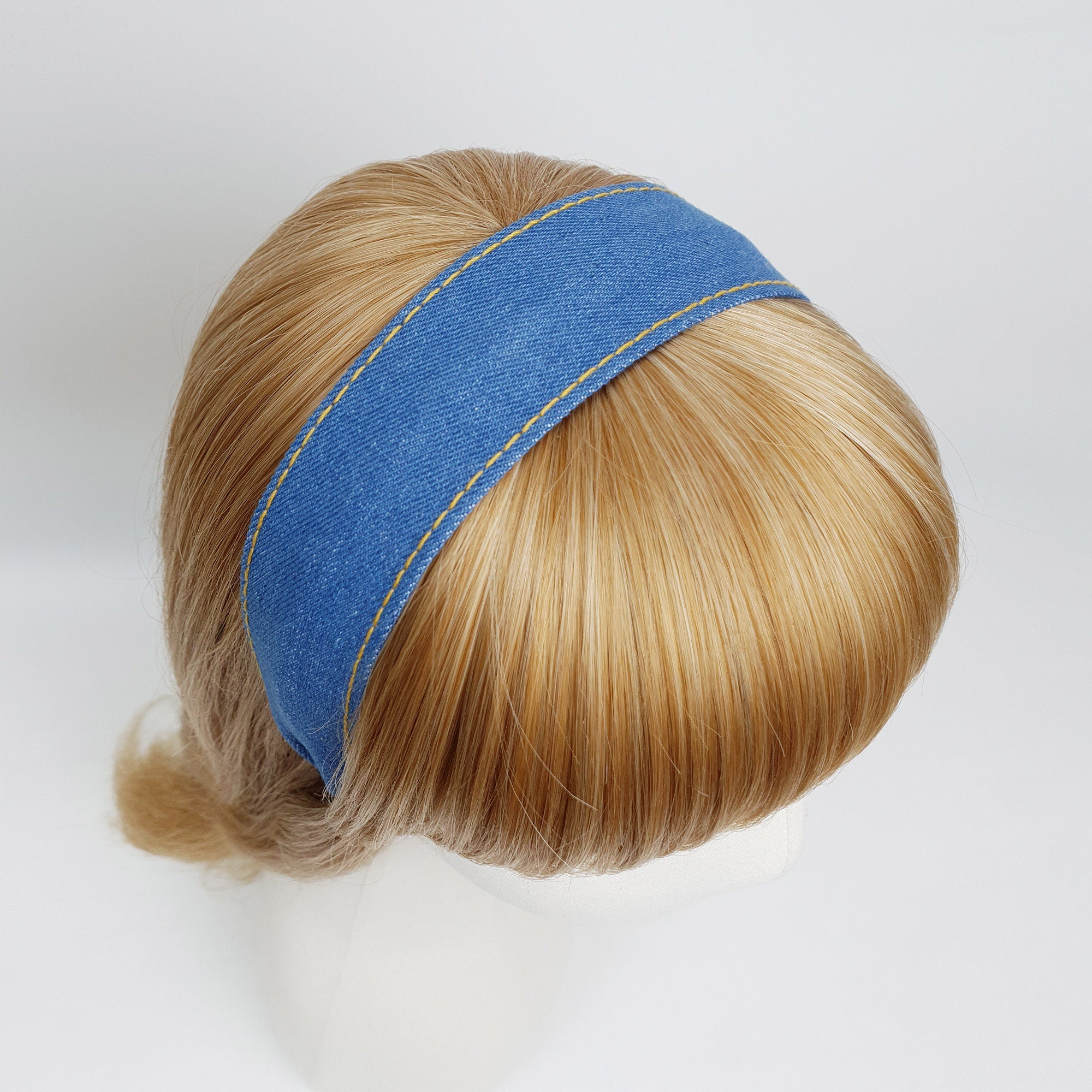 Denim Simple Line 1.6 Inch Wide Headband / Blue Hair Turban Bandanna / Hair Accessory for Woman