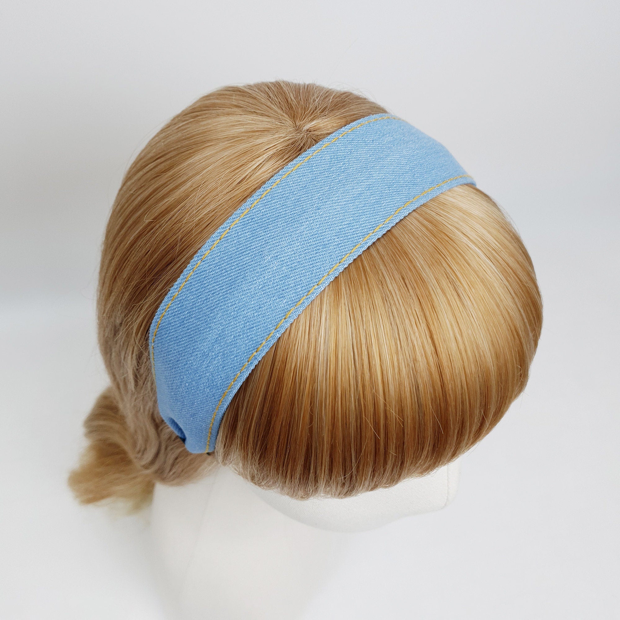 Denim Simple Line 1.6 Inch Wide Headband / Blue Hair Turban Bandanna / Hair Accessory for Woman