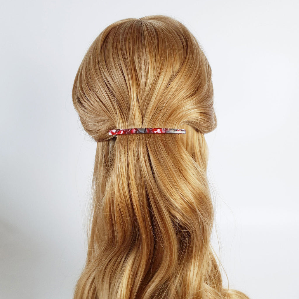 Slim Basic French Hair Barrette (3.3 Inch) / Tortoise Marble French Hair Pin / Hair Accessory for Woman / Automatic Hair Clip