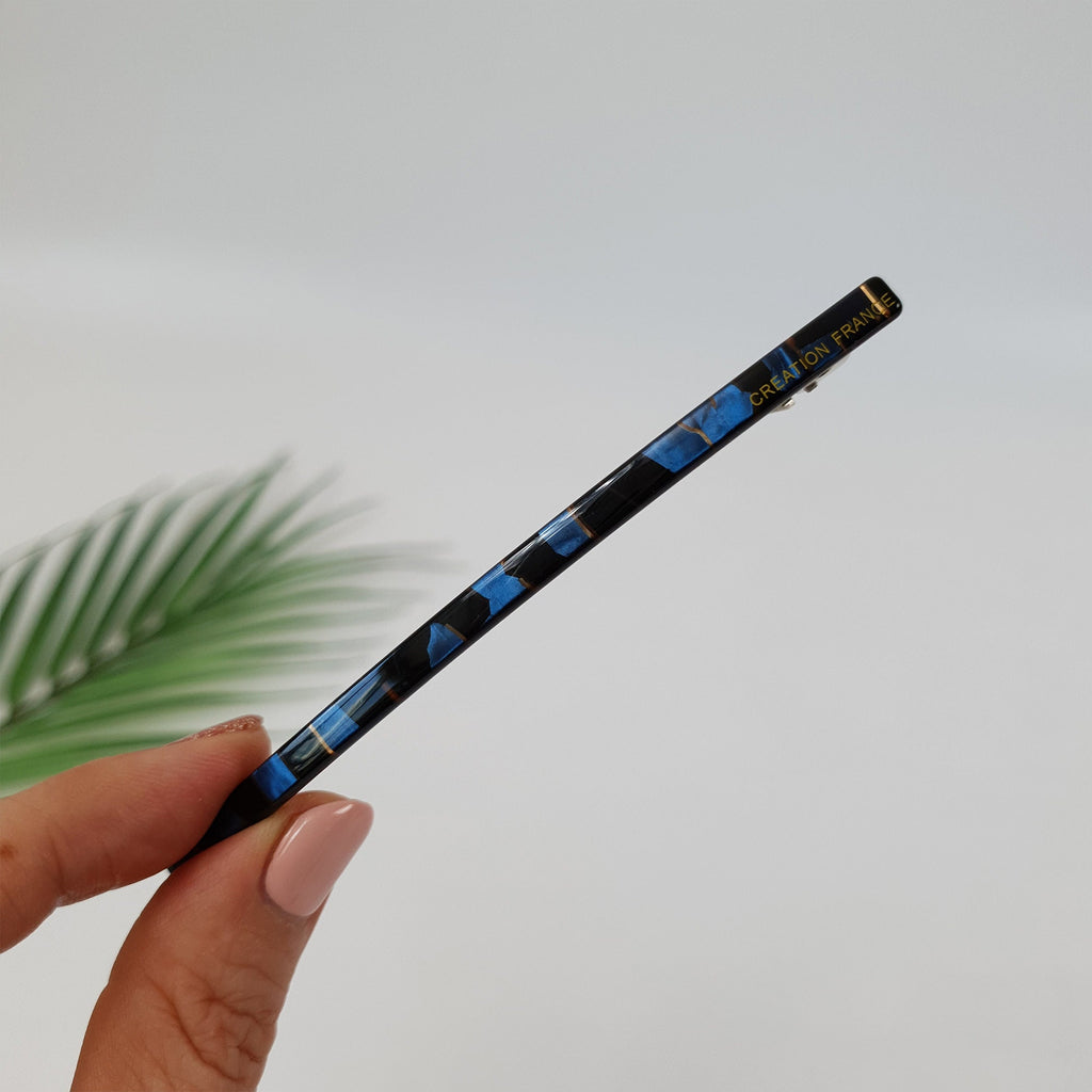 Slim Basic French Hair Barrette (3.3 Inch) / Tortoise Marble French Hair Pin / Hair Accessory for Woman / Automatic Hair Clip