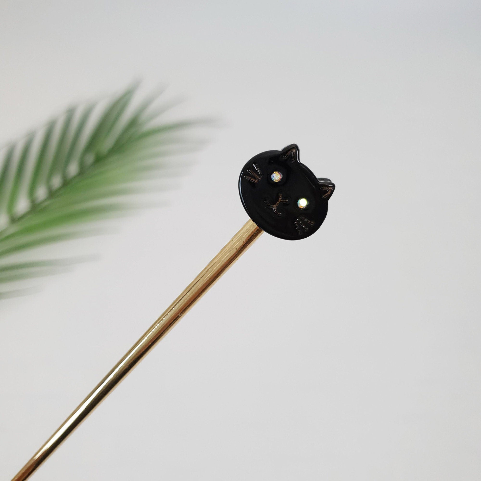 Chic Cat Metal Hair Stick (6.0 Inch) / Tortoise Shell French Hair Pin / Cute Fork Comb / Hair Clasp for Woman