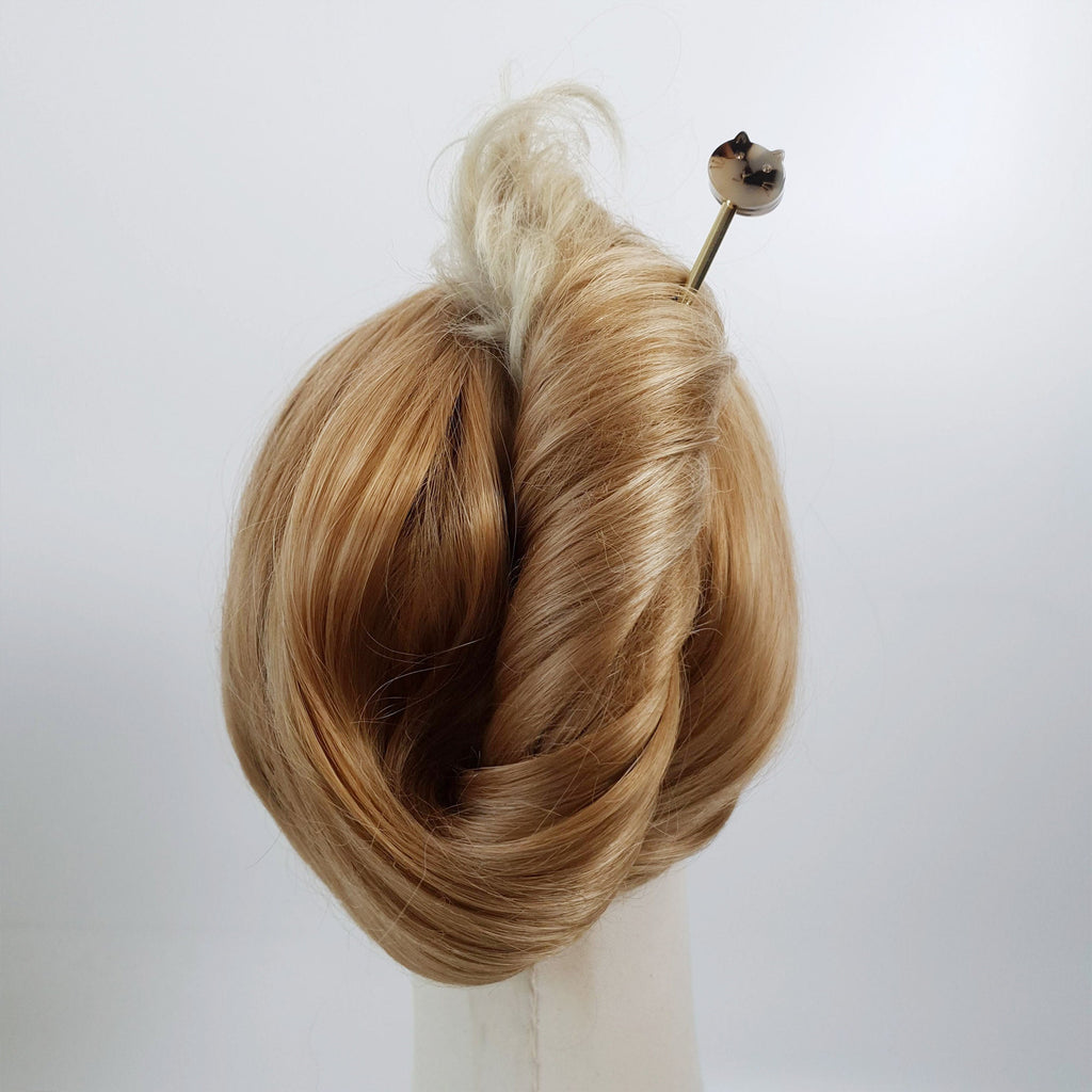 Chic Cat Metal Hair Stick (6.0 Inch) / Tortoise Shell French Hair Pin / Cute Fork Comb / Hair Clasp for Woman