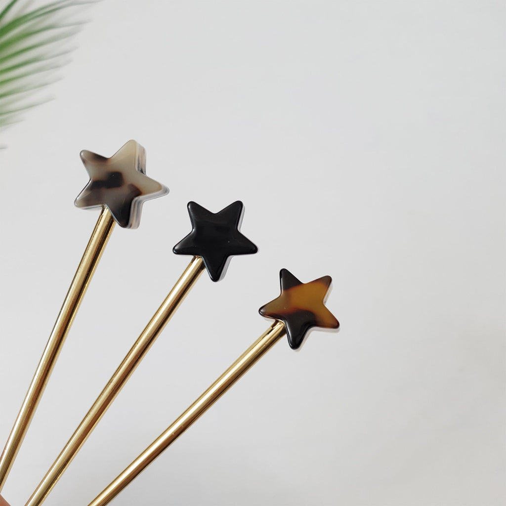 Star Shape Metal Hair Stick (6.0 Inch) / Tortoise Shell French Hair Pin / Metal Hair Fork for Thick Hair