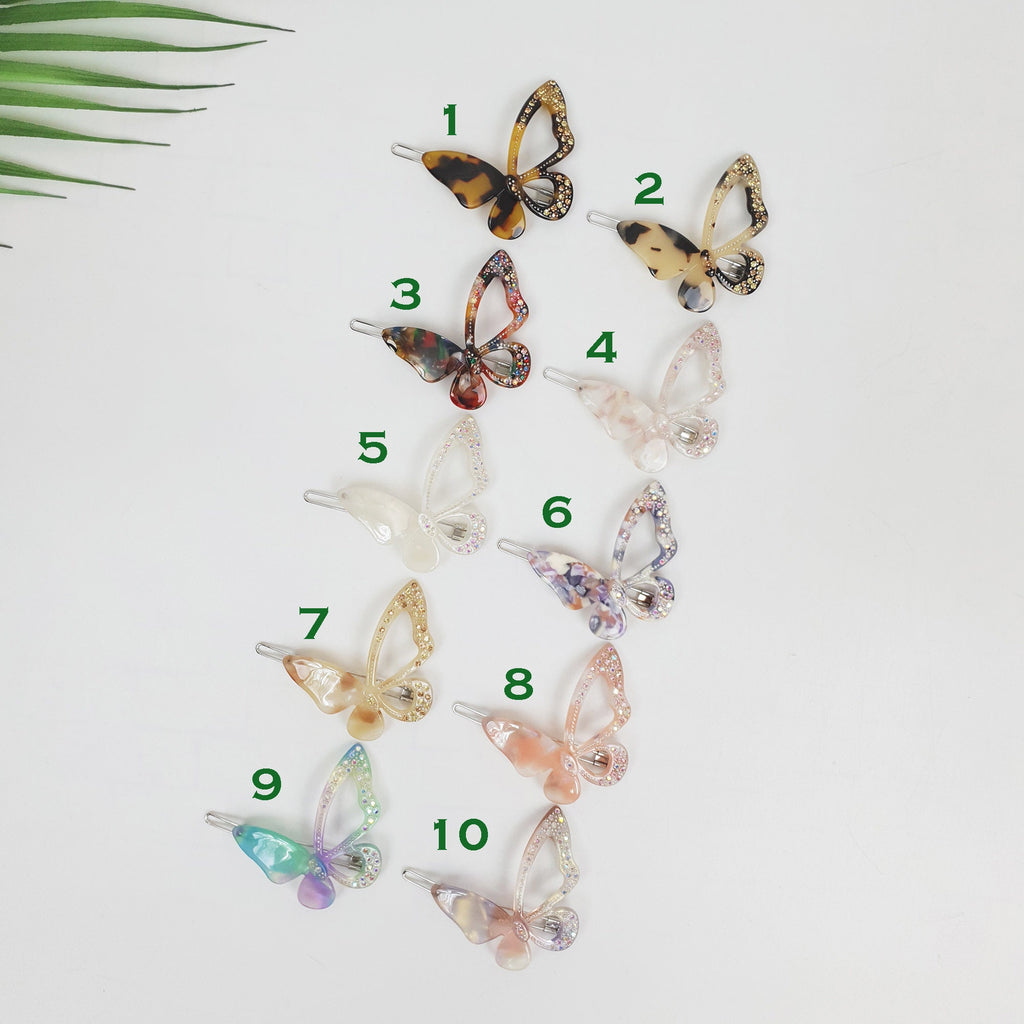 Tortoise Shell Butterfly Bobby Pin with Cubic / Vintage French Hair Pin / Hair Accessory for Woman / Butterfly Hair Clip